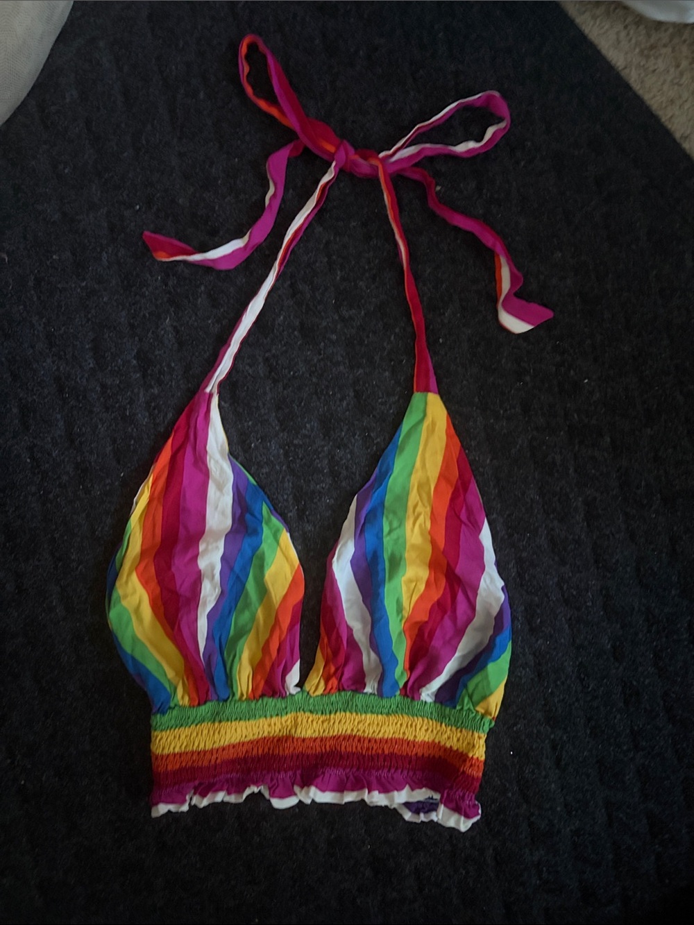 Bright Rainbow Halter Crop Top with Smocked Waist Size 1XL